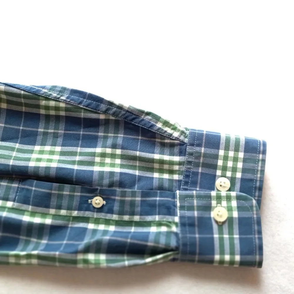 Banana Republic Men's Plaid Shirt Long Sleeve Button Up Sz L Pocket Green/Blue